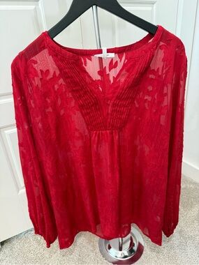 Maurices Red Sheer Pintuck V-Neck Blouse